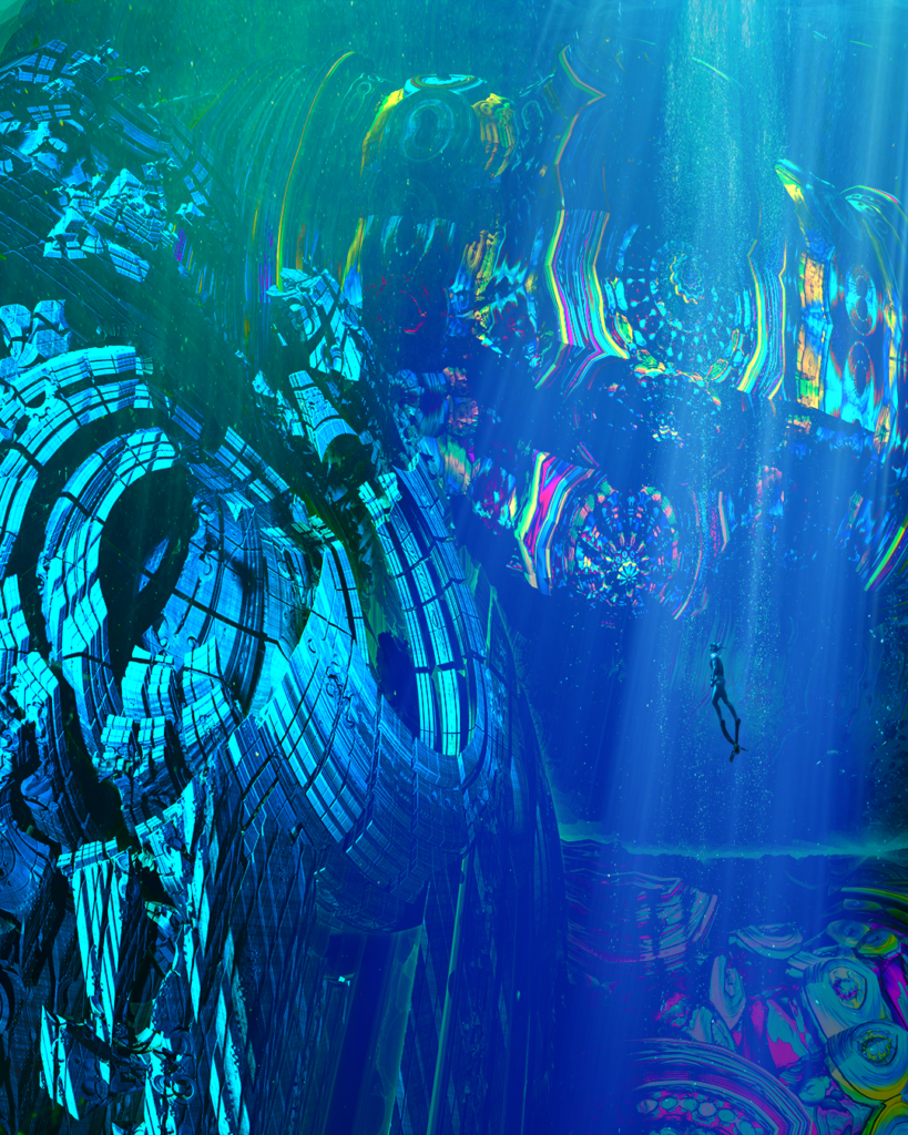 Aqua Adventure 3D fractal artwork, underwater art